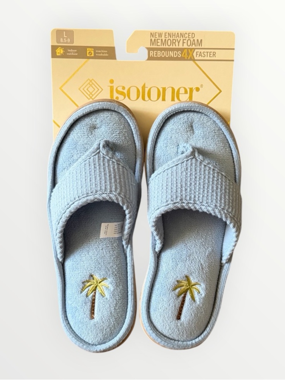 Isotoner Women's Large Embroidered Seersucker Slippers w/Memory Foam Comfort